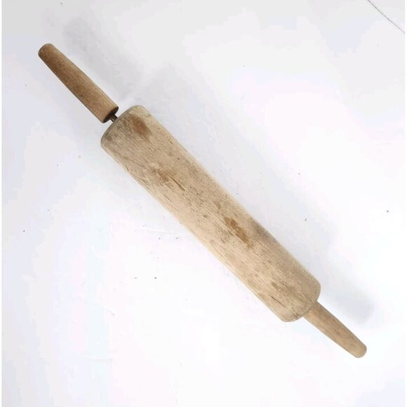Vintage Rolling Pin Solid Wood Rustic Farmhouse Kitchen Decor Cottagecore 16.75" - Picture 1 of 11